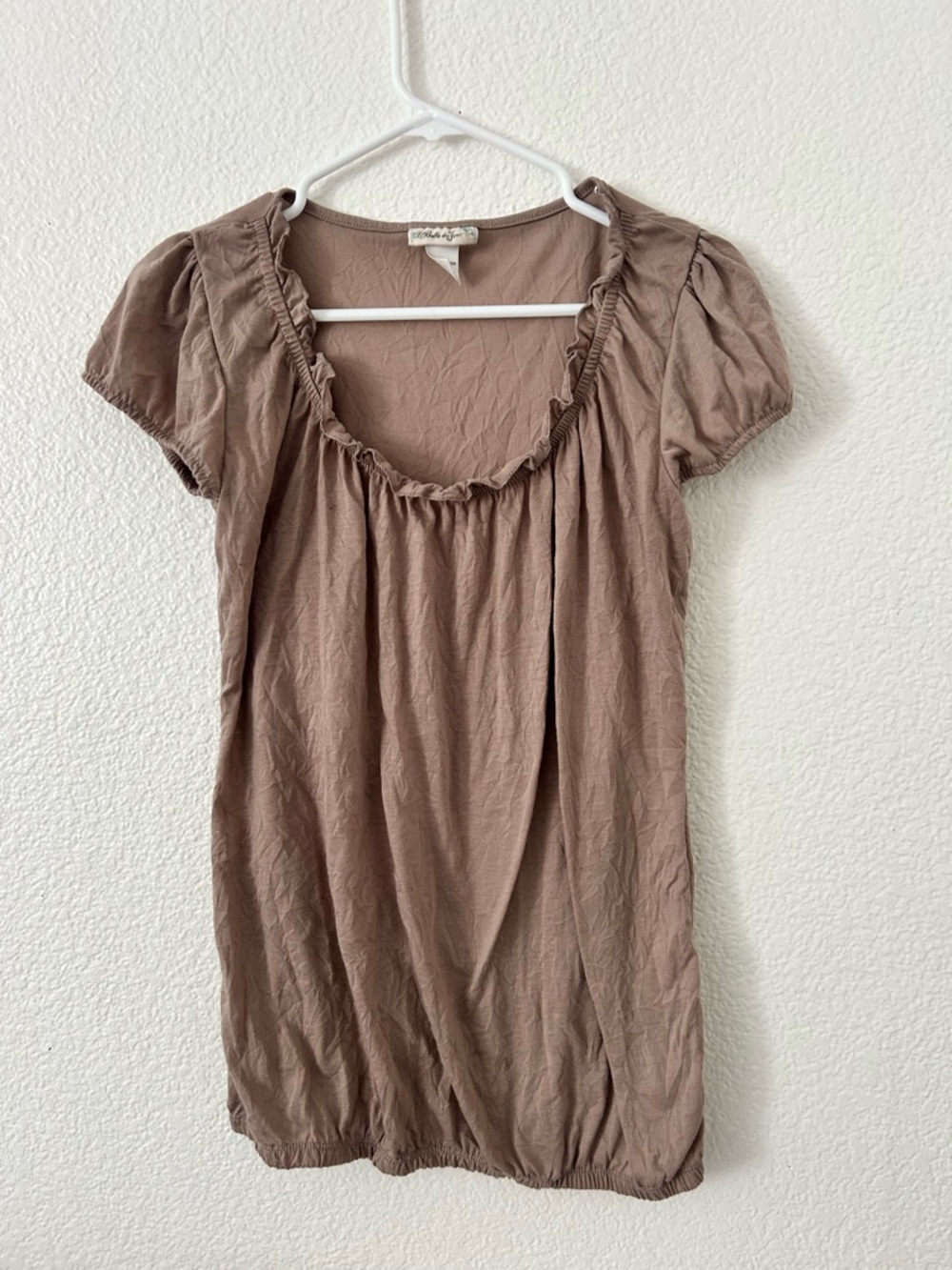 Belle Du Jour Taupe Short-Sleeve Scoop Neck Top